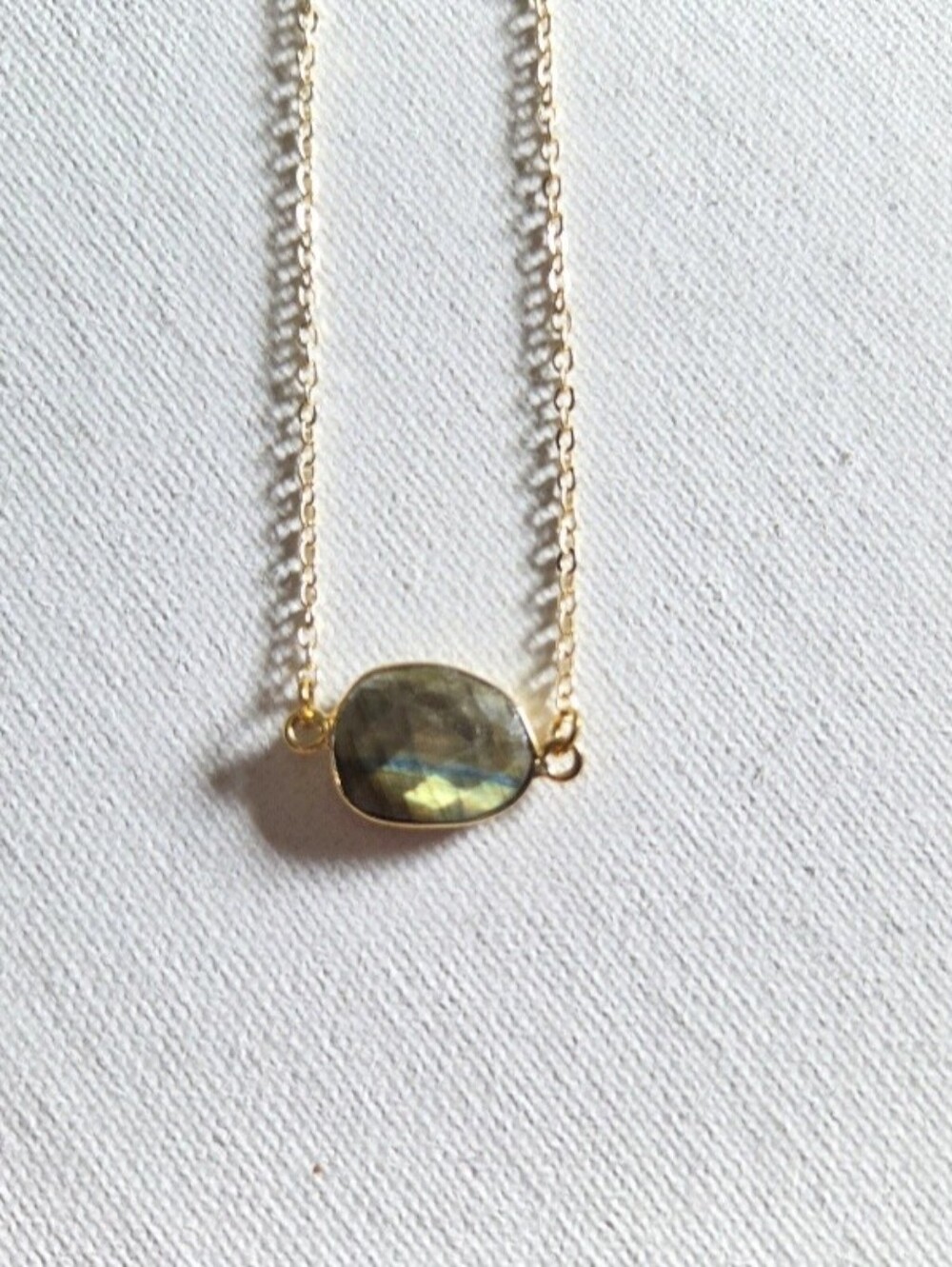 Faceted Labradorite Bezel On 16k Gold Chain